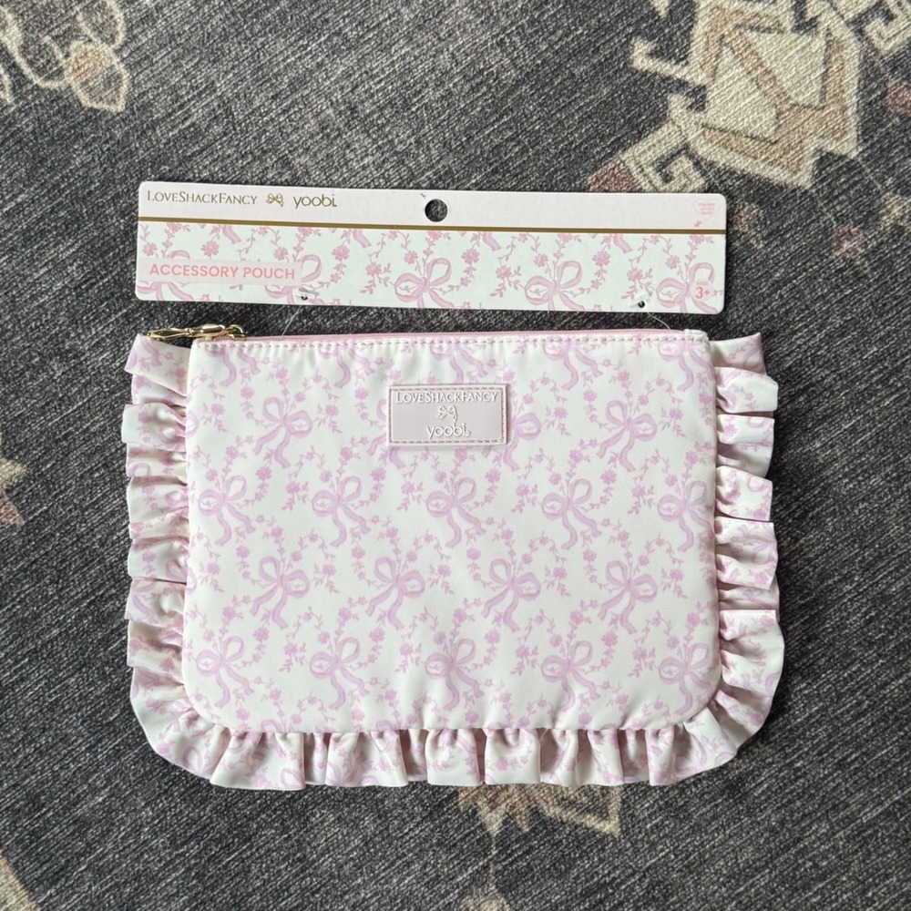 Love Shack Fancy Pencil Case Accessory Pouch Ruffle Bow Makeup Bag Coquette NEW